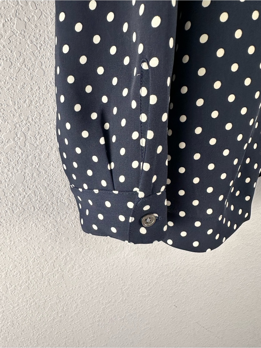 J. Jill Navy and White Polka Dot Long Sleeve Shirt Sz L - Picture 5 of 7